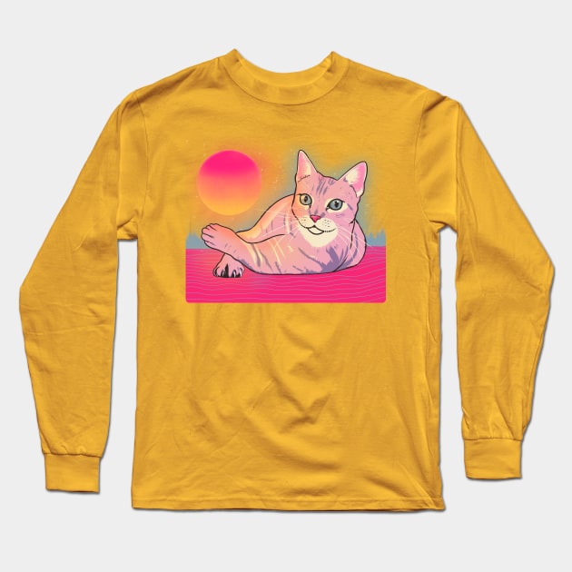 Vaporwave cat Long Sleeve T-Shirt by Mimie20